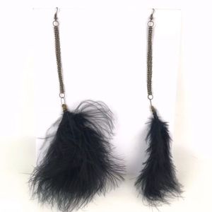 Handmade Dangle Chain Feather Fish Hook Earrings